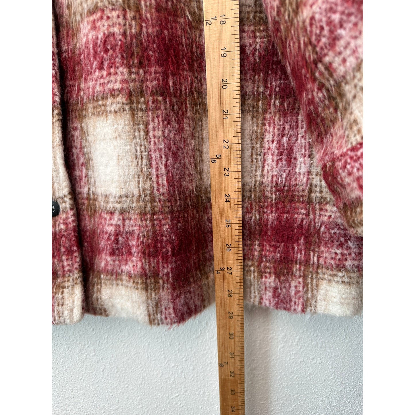 Zara Jacket Red Brown Cream Plaid Womens US XL Fuzzy