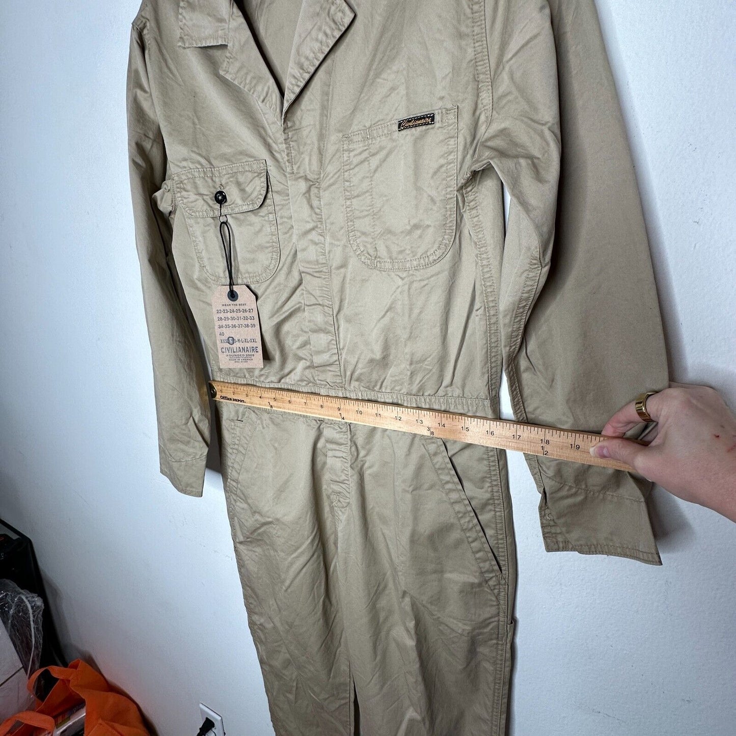 NWT Civilianaire Tan Khaki Zip-Front Long Sleeve Utility Pockets Jumpsuit XS