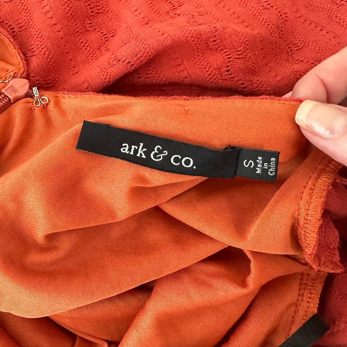 Ark & Co Salmon High Neck Long Sleeve V Back Zip Embroidered Zip Romper S