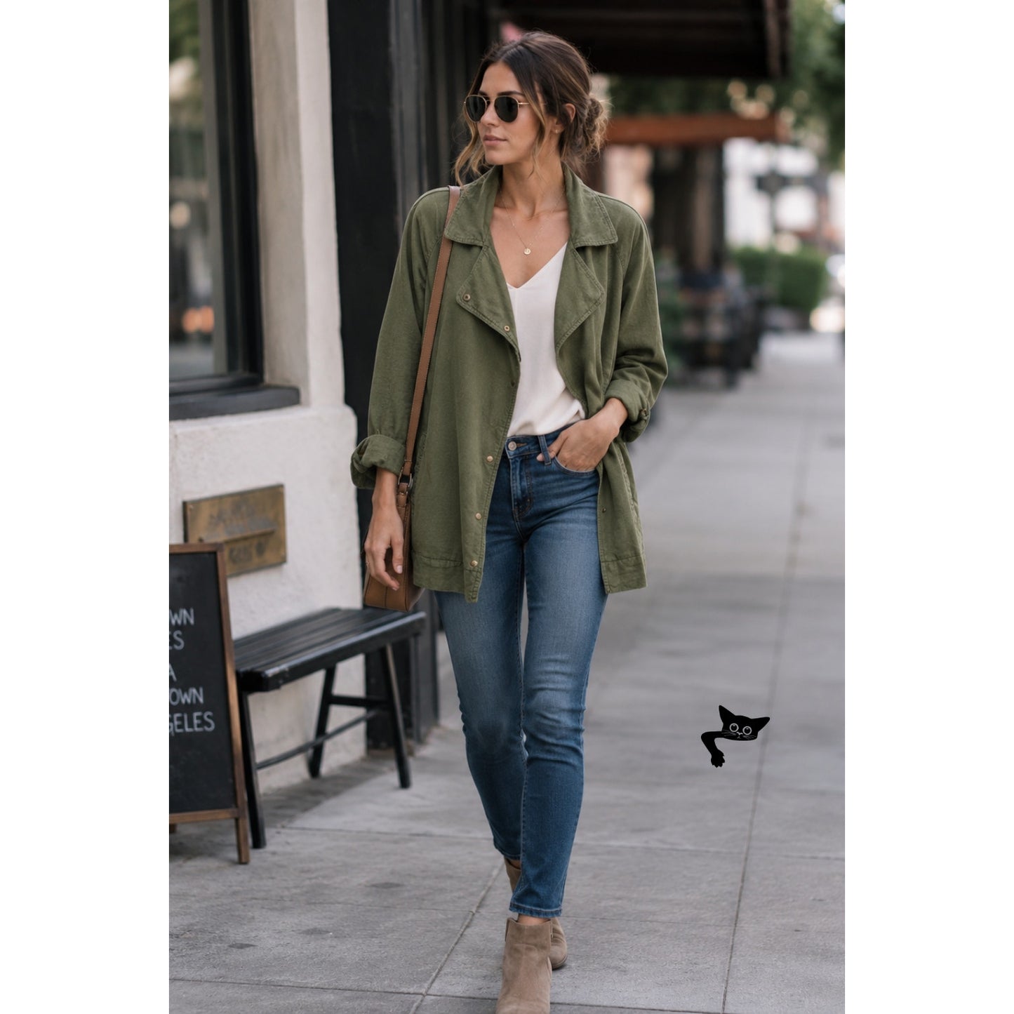 Love Tree Olive Linen Blend Moto Jacket Women's M