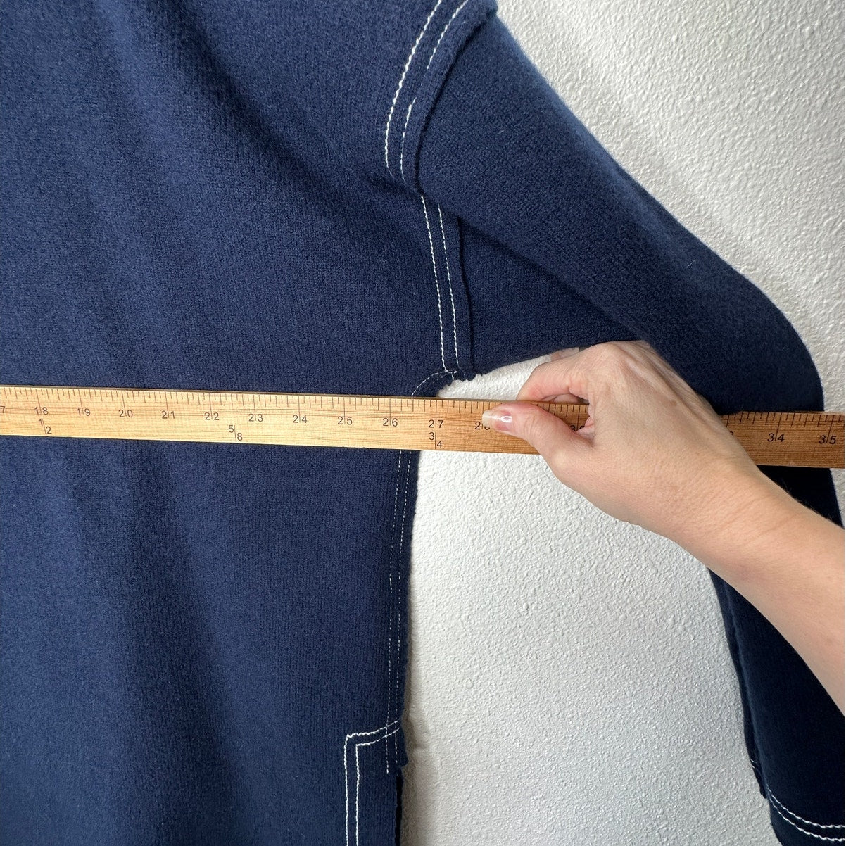 Elizabeth and James Navy with White Stitch Long Sleeve Hooded Sweater L