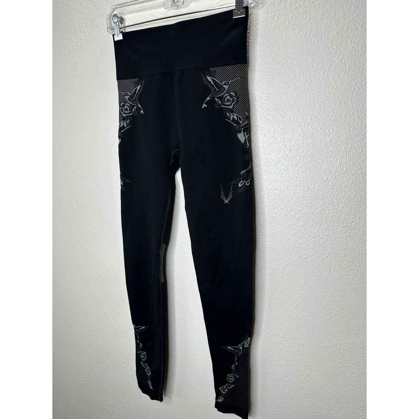 Lucas Hugh Black Technical Knit Hummingbird Crop Top & Leggings Set M