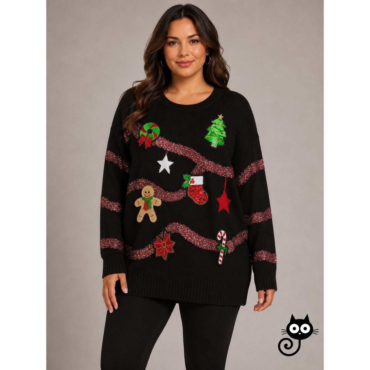 Forever 21 Plus 2X Black Sequin Ugly Christmas Sweater Dress