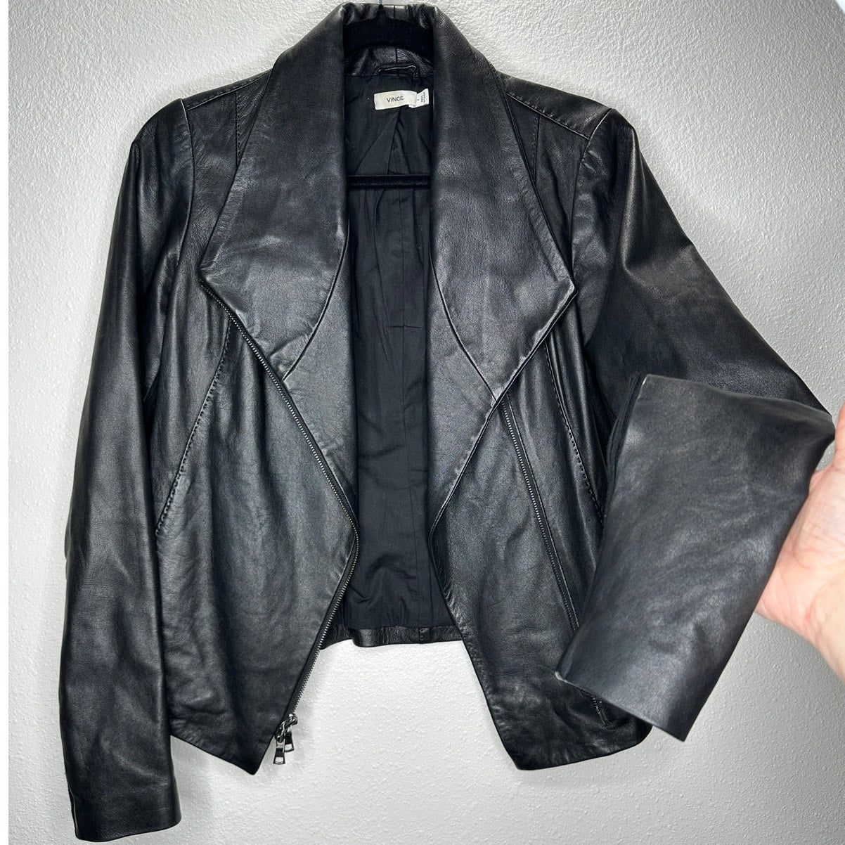 Vince Black Soft Lamb Leather Scuba Moto Jacket Asymmetrical Zip  S