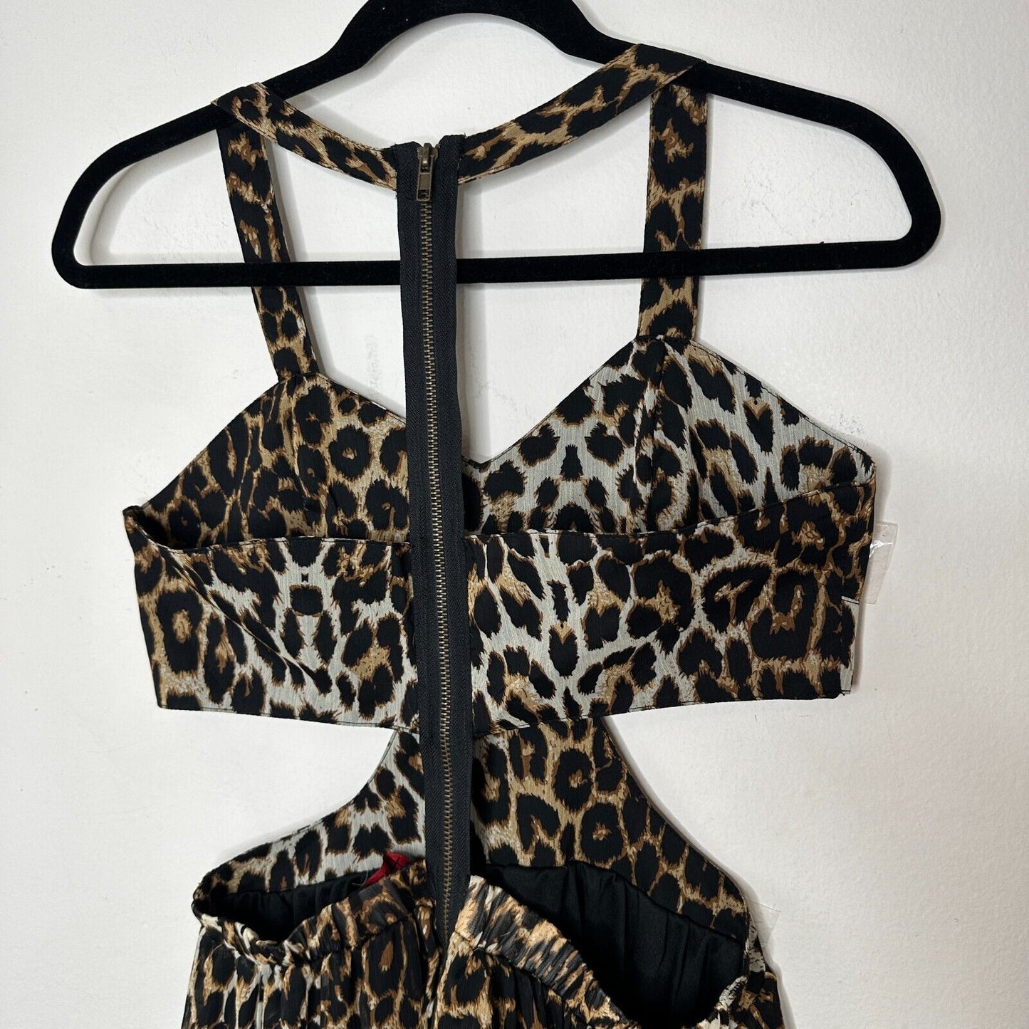 Xtaren Cheetah Print Strappy Hi-Low Open Side Sweetheart Neck Zip Back Dress S