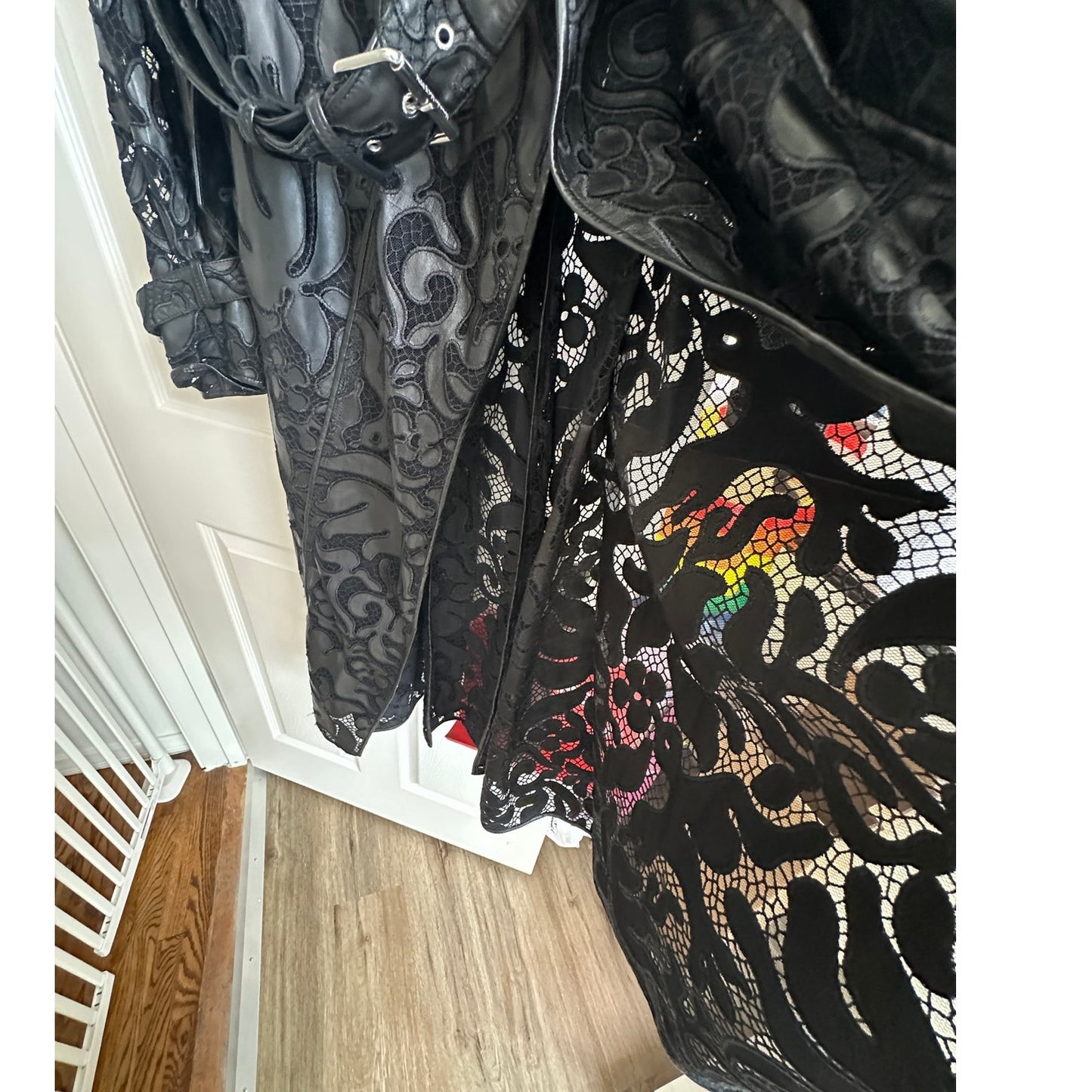 Alexander McQueen Black Leather Lace Belted Trench Coat Made in Italy 14