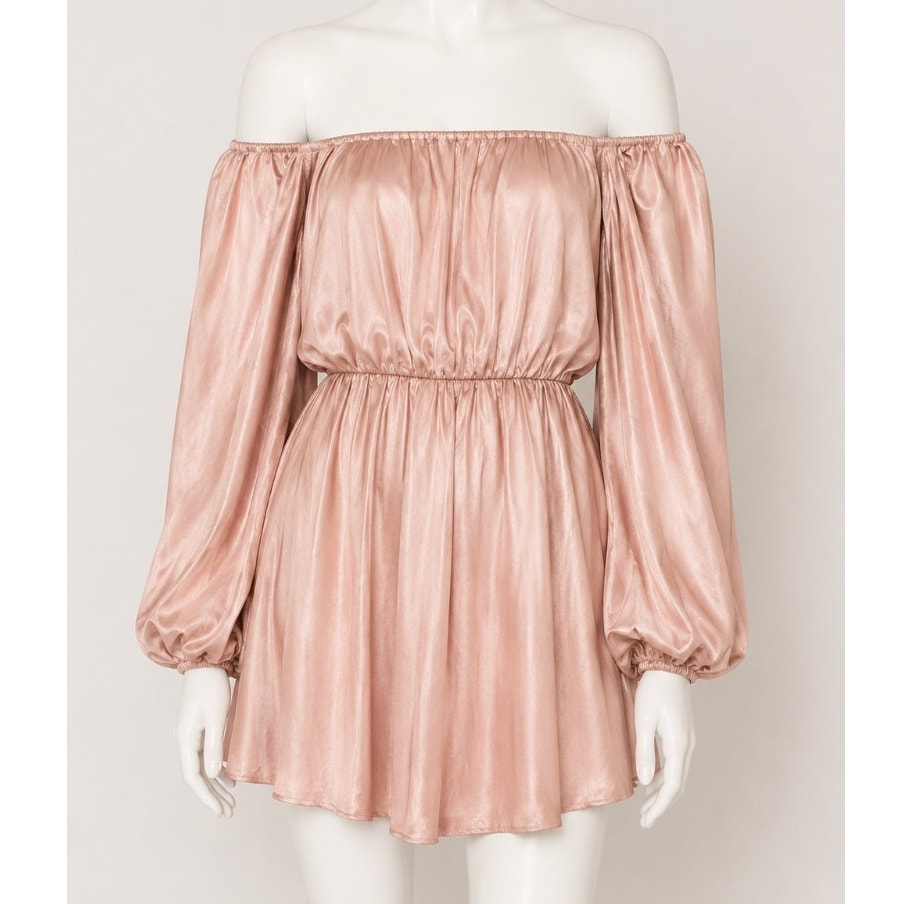 Revolve Lovers + Friends Pink Windblown Off Shoulder Balloon Sleeve Mini Med