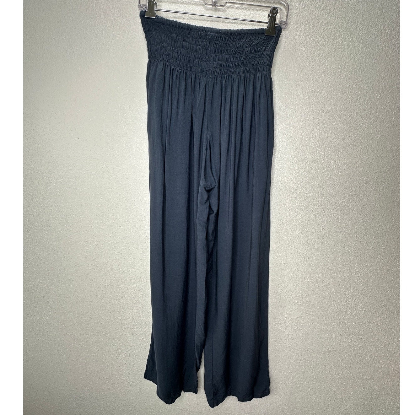 NWT Paradise Island Navy Blue Ruched Drawstring Wide Leg Casual Pants OS