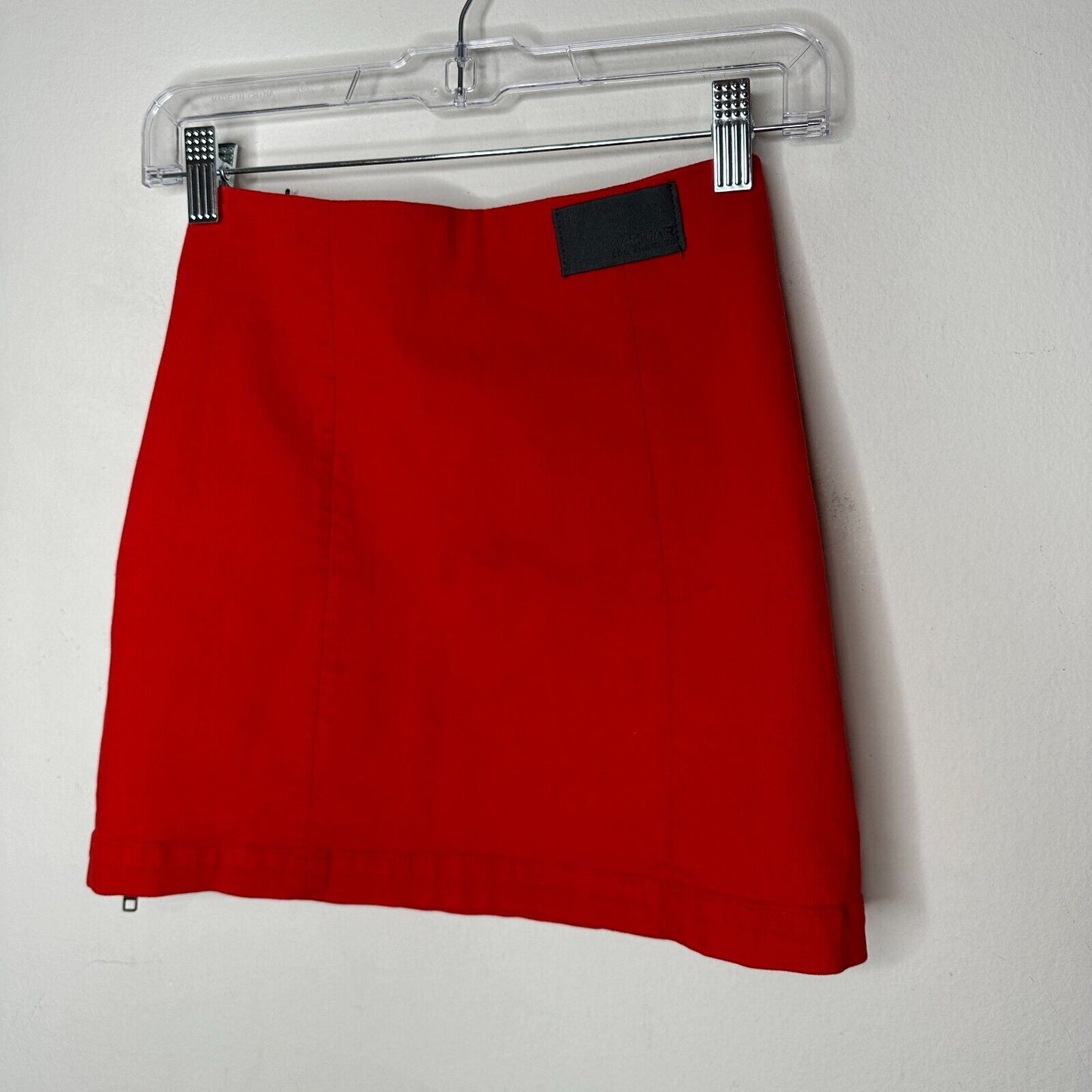 NWT Carmar Red Margery Mini Pencil Skirt Contrast Black Side Stripe Zippers 24