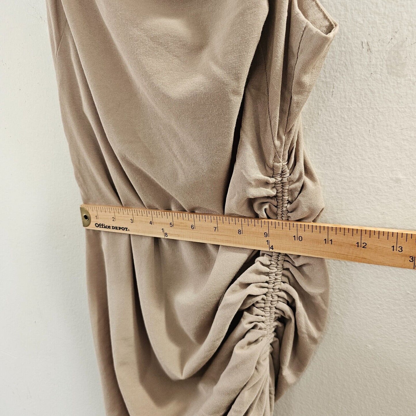 Emory Park Stretch Beige Maxi Side Drawstring Square-Neck Side Zip Split Dress S