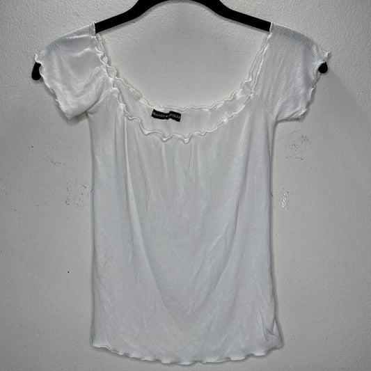 Brandy Melville White Crop Top Lettuce Trim Hem Neckline & Sleeve Rib Knit OS