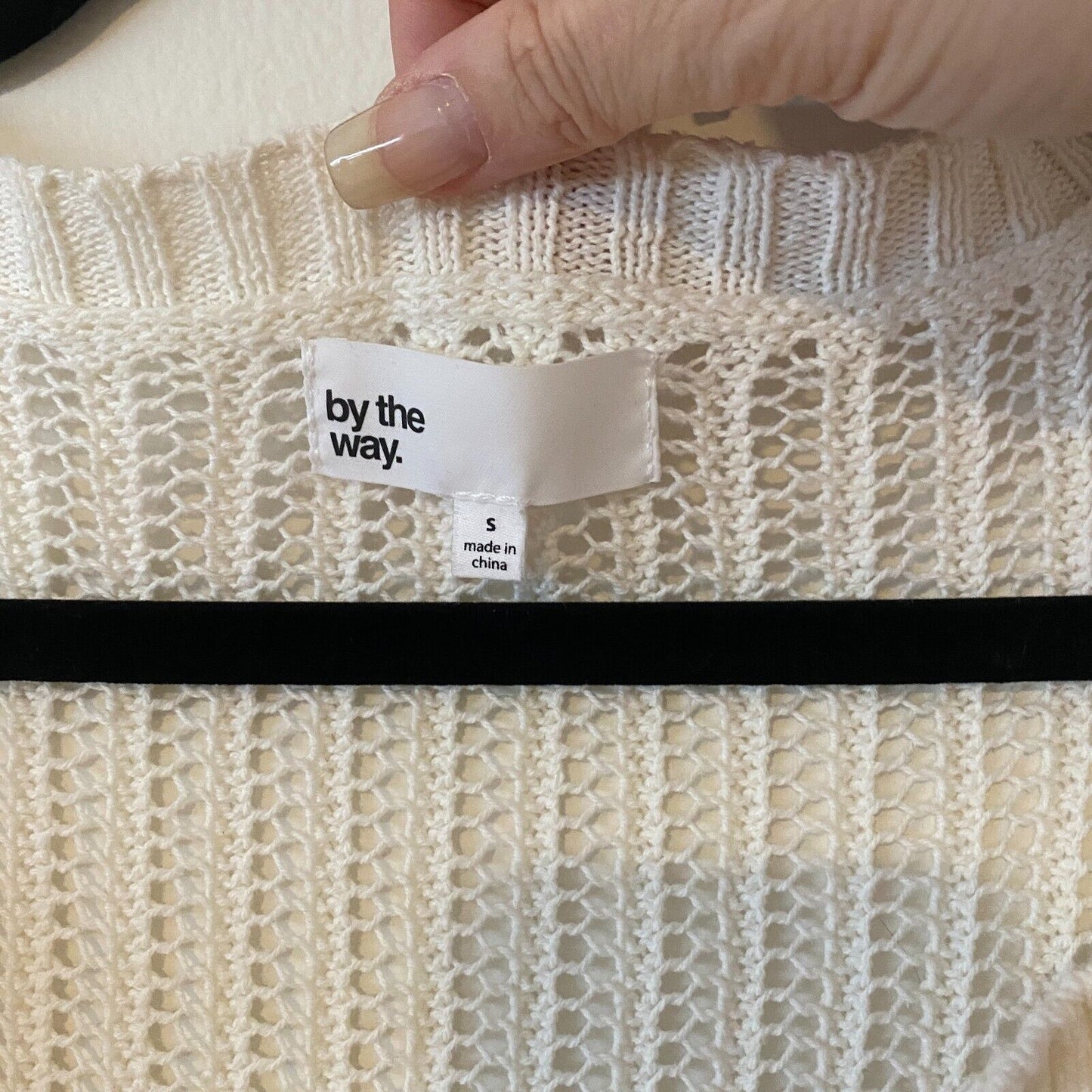 Revolve By The Way Ivory Pearl Sheer Knit Long Sleeve Sweater V-Neck Jumper S