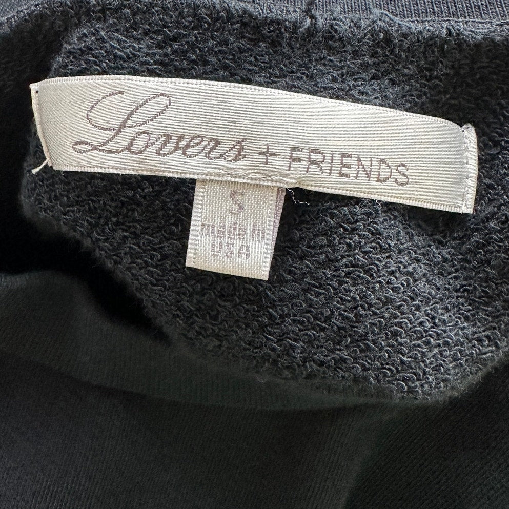 Lovers + Friends Laguna Black Round Neck Long Sleeve Raw Hem Crop Sweater S