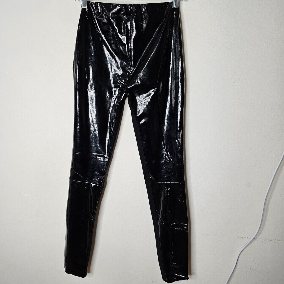 Karl Lagerfeld Black Patent Leather High Waist Side Zip Skinny Legging Pants SM