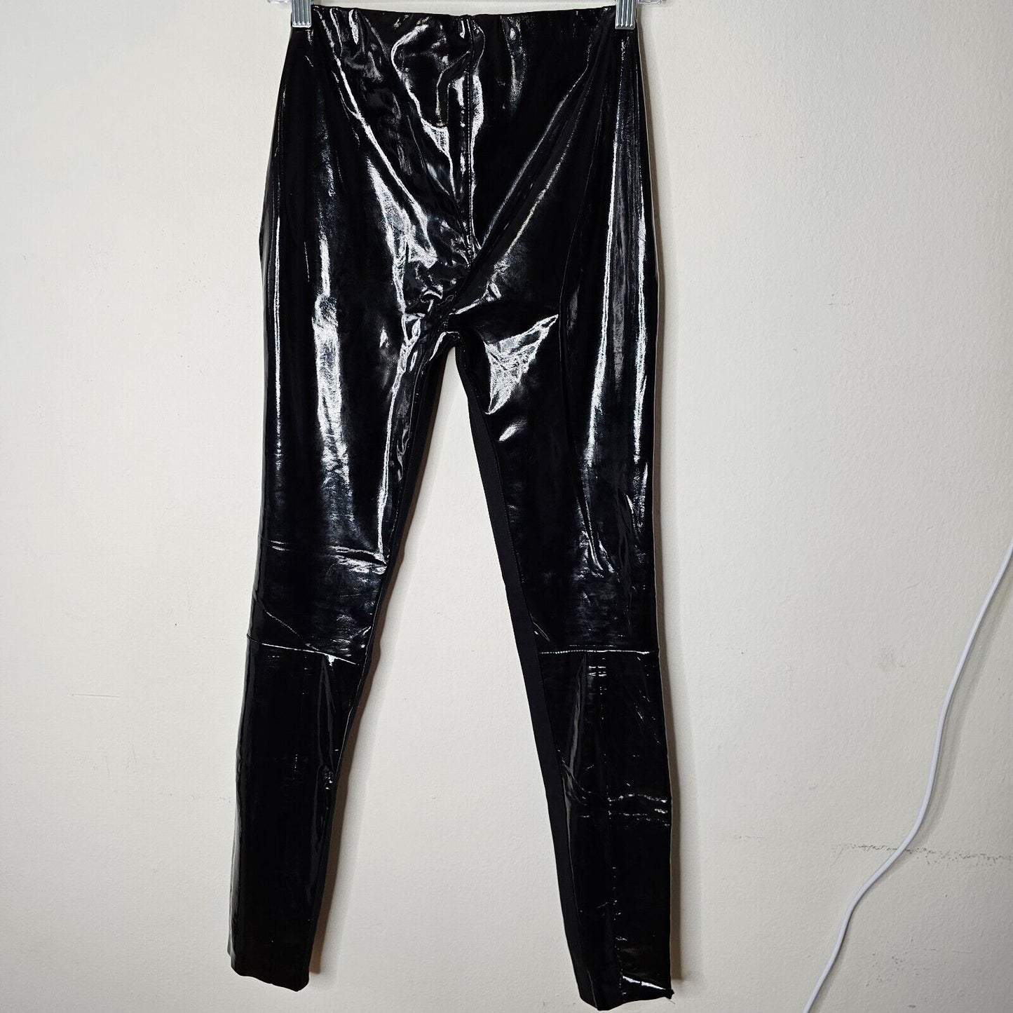 Karl Lagerfeld Black Patent Leather High Waist Side Zip Skinny Legging Pants SM