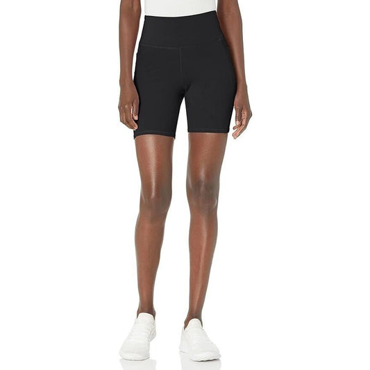 Danskin Black Bike Shorts Side Pockets High Rise Waistband Shaping Contour Seams