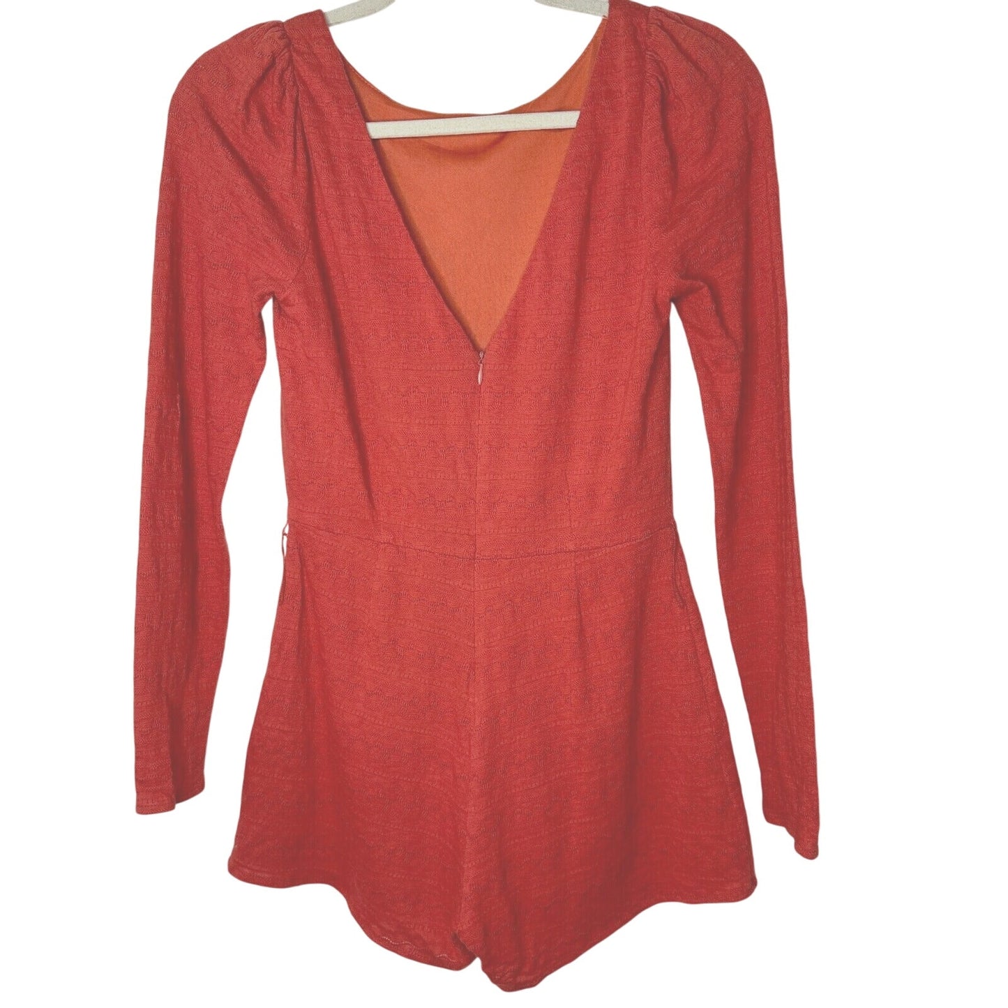 Ark & Co Salmon High Neck Long Sleeve V Back Zip Embroidered Zip Romper S