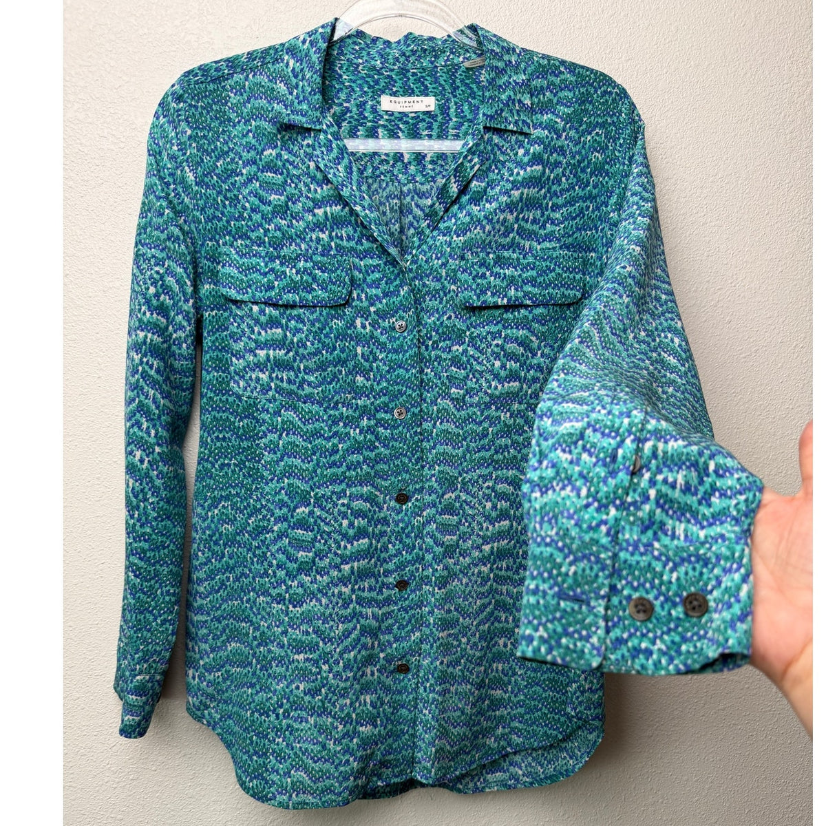 Equipment Blue Green Silk Print Shirt Women S