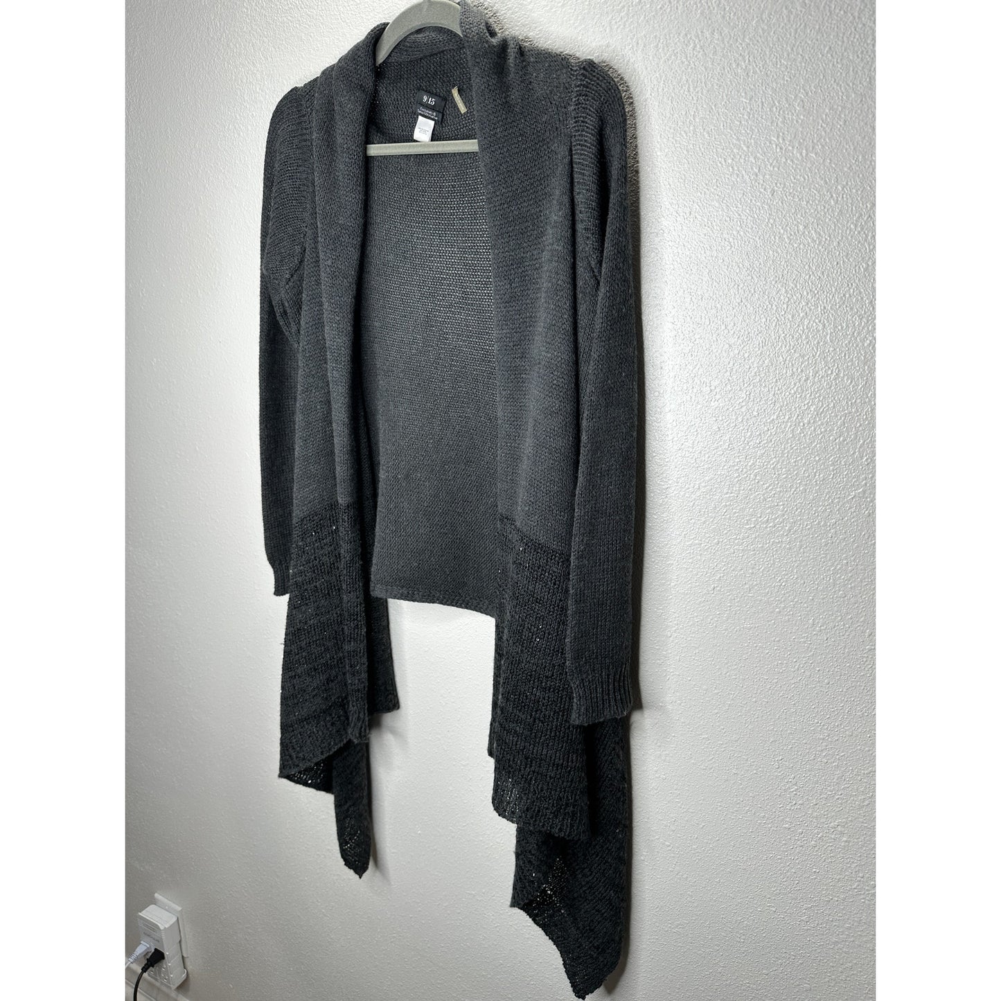 9/15 Saks 5th Ave Dark Gray Waterfall Front Cardigan with Sequins Large
