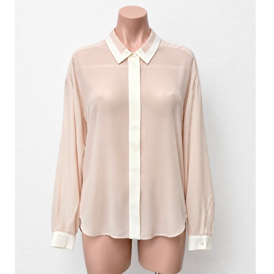 Stella McCartney Light Peach Silk Blouse Cream on Collar Button Placket Cuffs 42