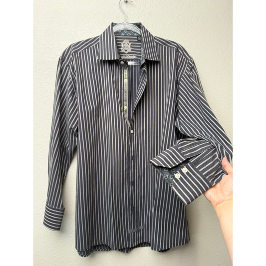English Laundry Stripe Button Front Long Sleeve Shirt L Gray