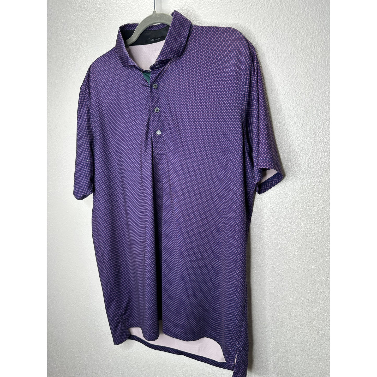 Greyson Purple & Red Square Polka Dot Design Golf Shirt L