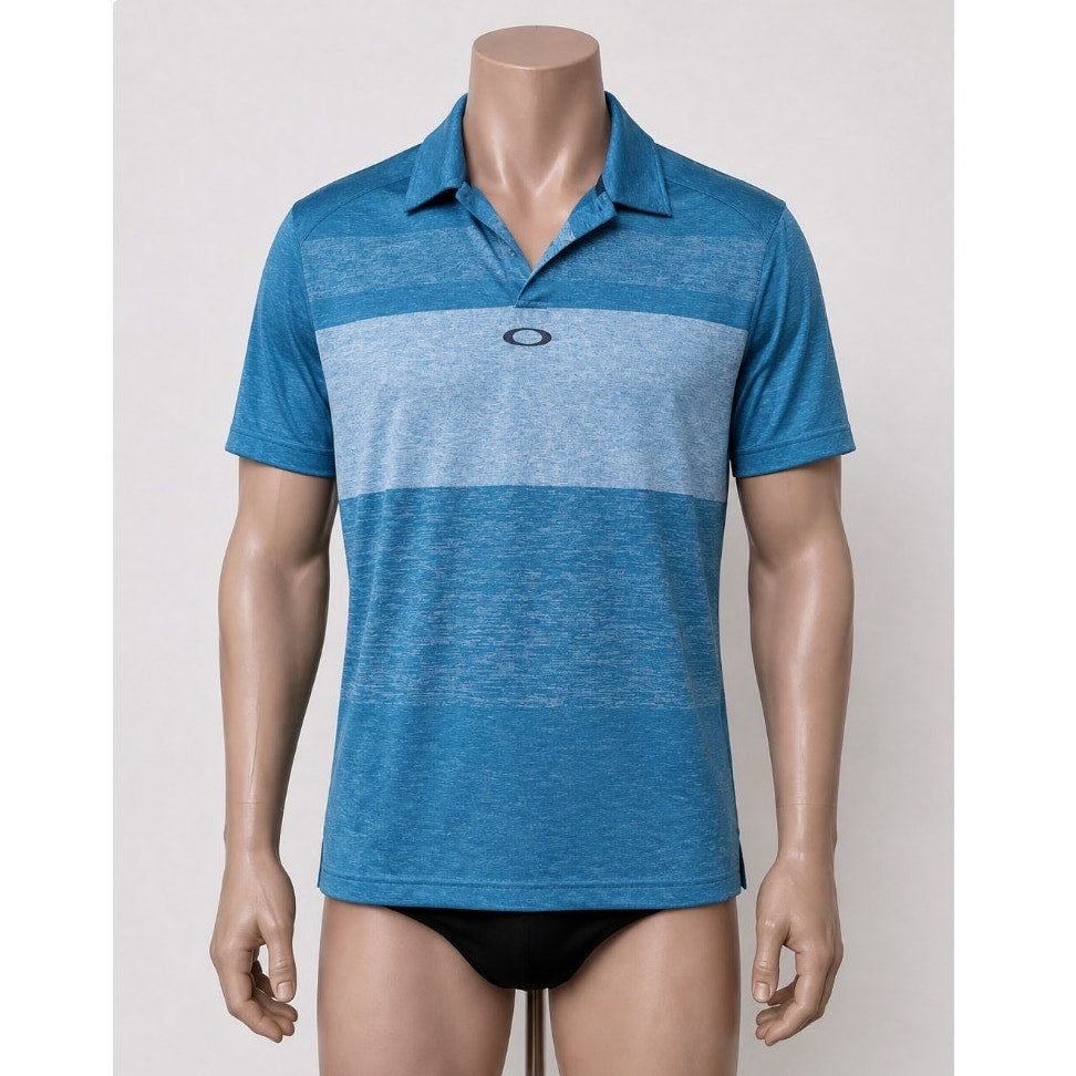 Oakley Bristol Pacific Blue Mens Short Sleeve Multi Stripe Polo Shirt Small