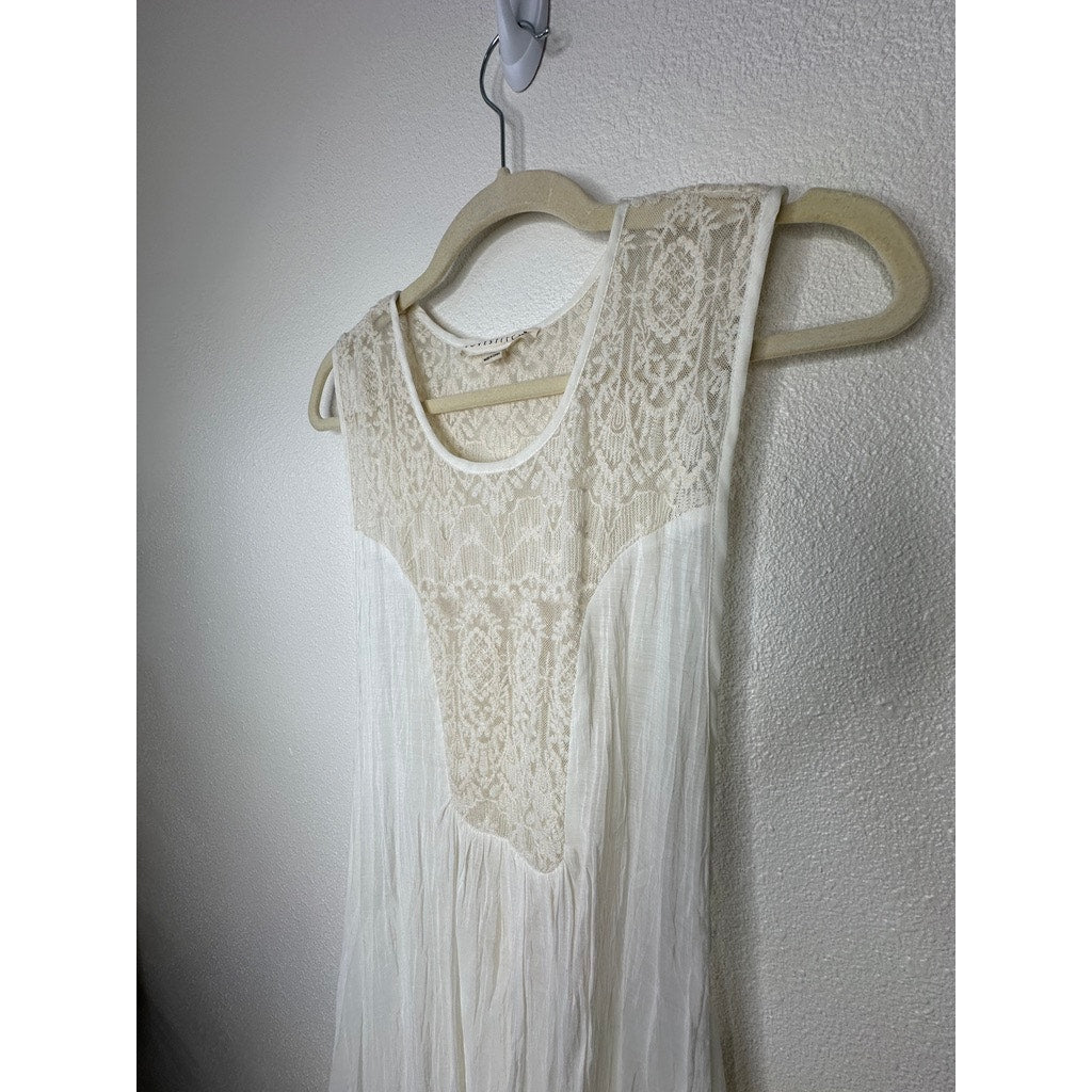 Lovestitch White Ivory Gauze Maxi Dress Lace Racerback Boho Cover Up