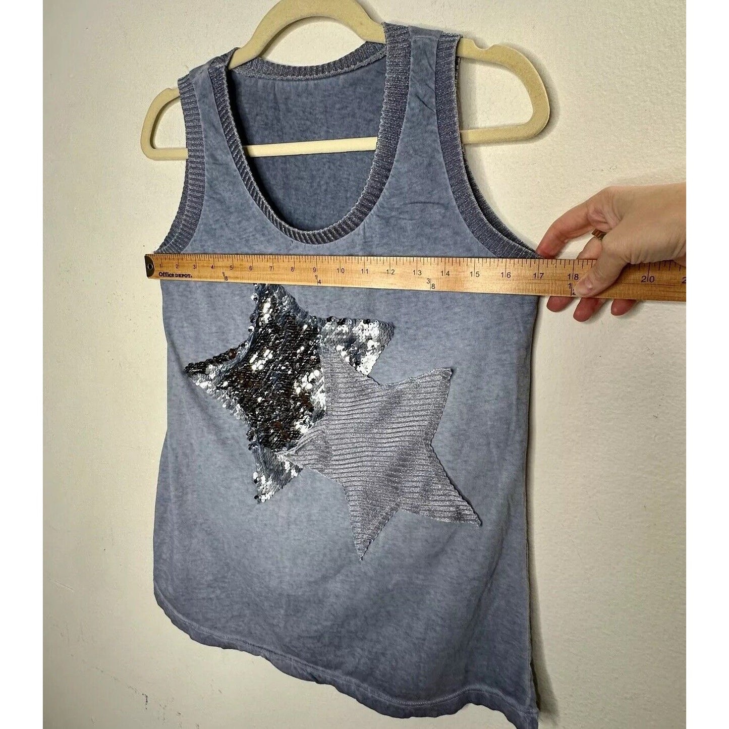 Gray Blue Knit Sleeveless Scoop Neck Tank Top 2 Stars One Silver Sequined Med