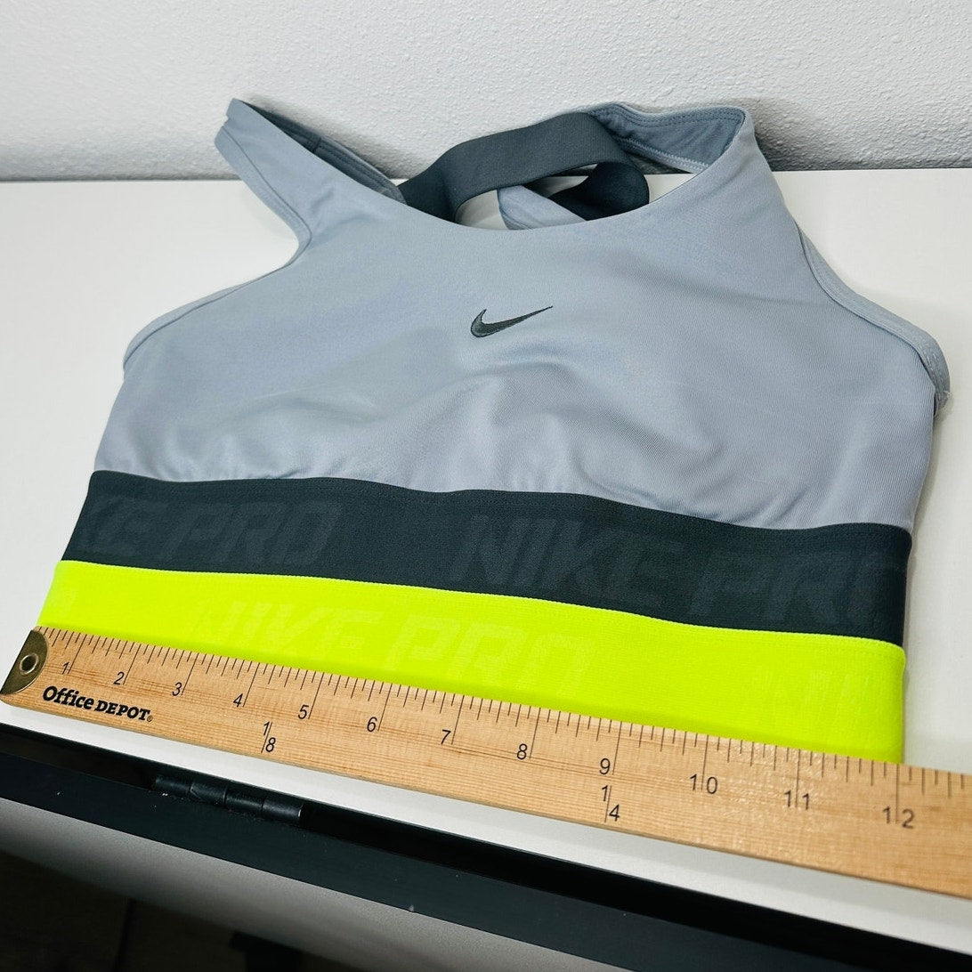 Nike Pro Gray Black Florescent Yellow Sports Bra Small