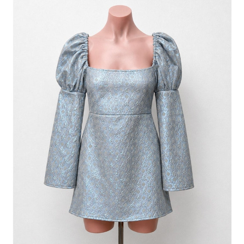 Olivia Rose Cute Blue Ophelia Diamond Crinkle Square Neck Puff Sleeve Mini XL