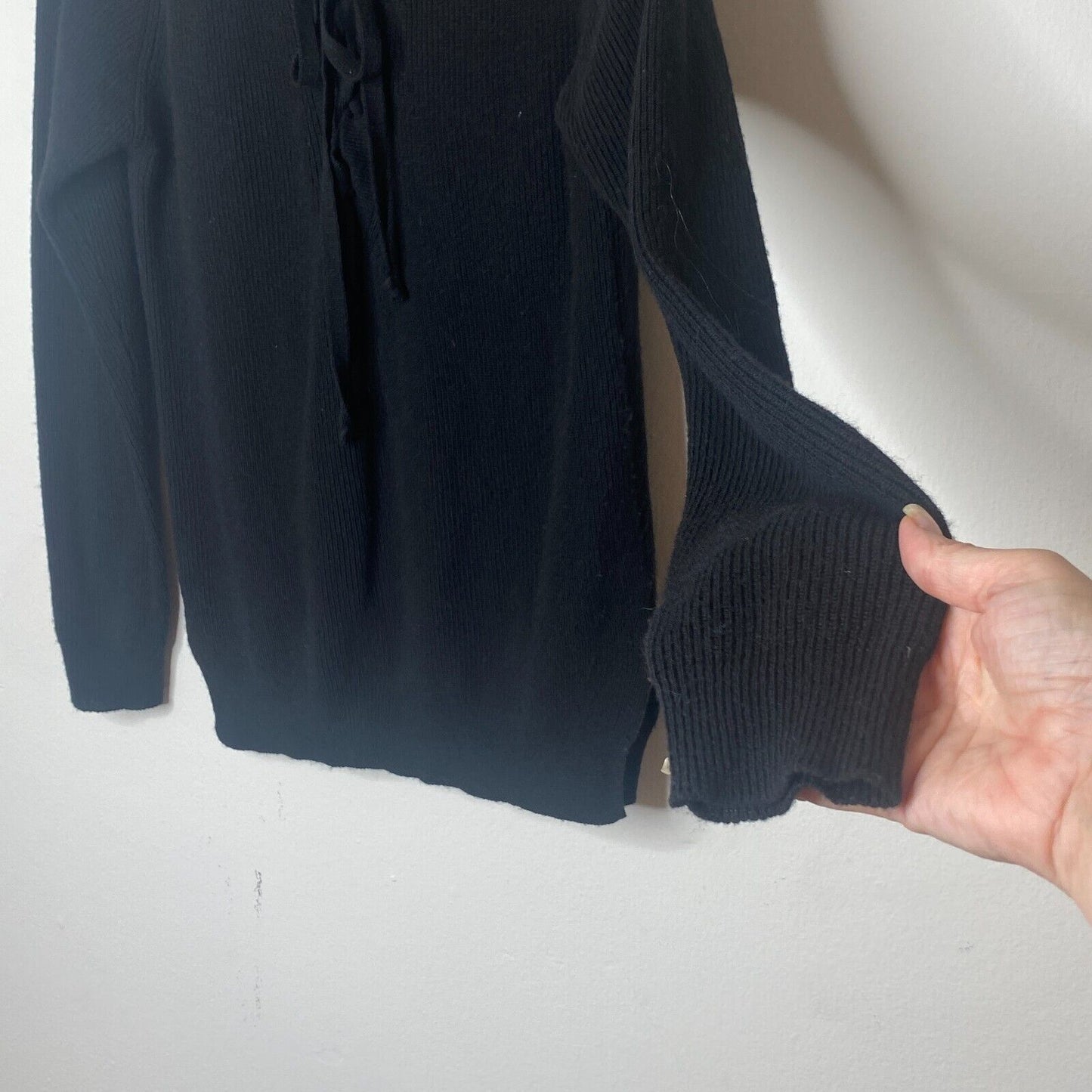 Kontatto Black Long Sleeve Front Tie Lace up V-Neck Long Sleeve Sweater Jumper S