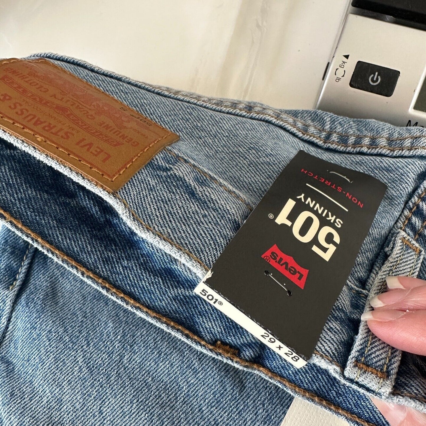 NWT Lee 501 Skinny High Rise Non Stretch Med Wash Distressed Button Fly Jean 29