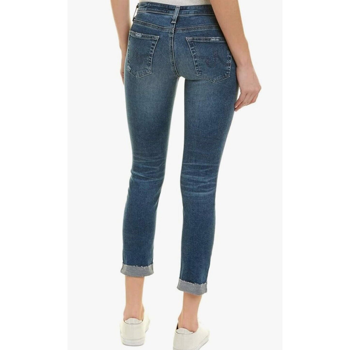 Ag Adriano Goldschmeid Distressed Med Wash The Stilt Cigarette Roll Up Jeans 27