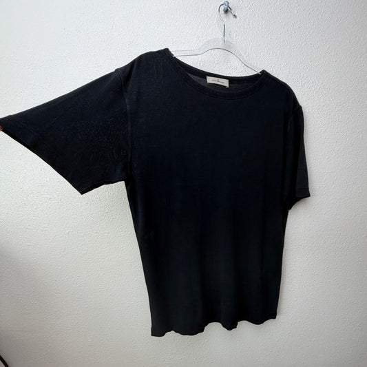 Zegna Washed Charcoal Black Silk Knit Crew Neck Shirt Men’s
