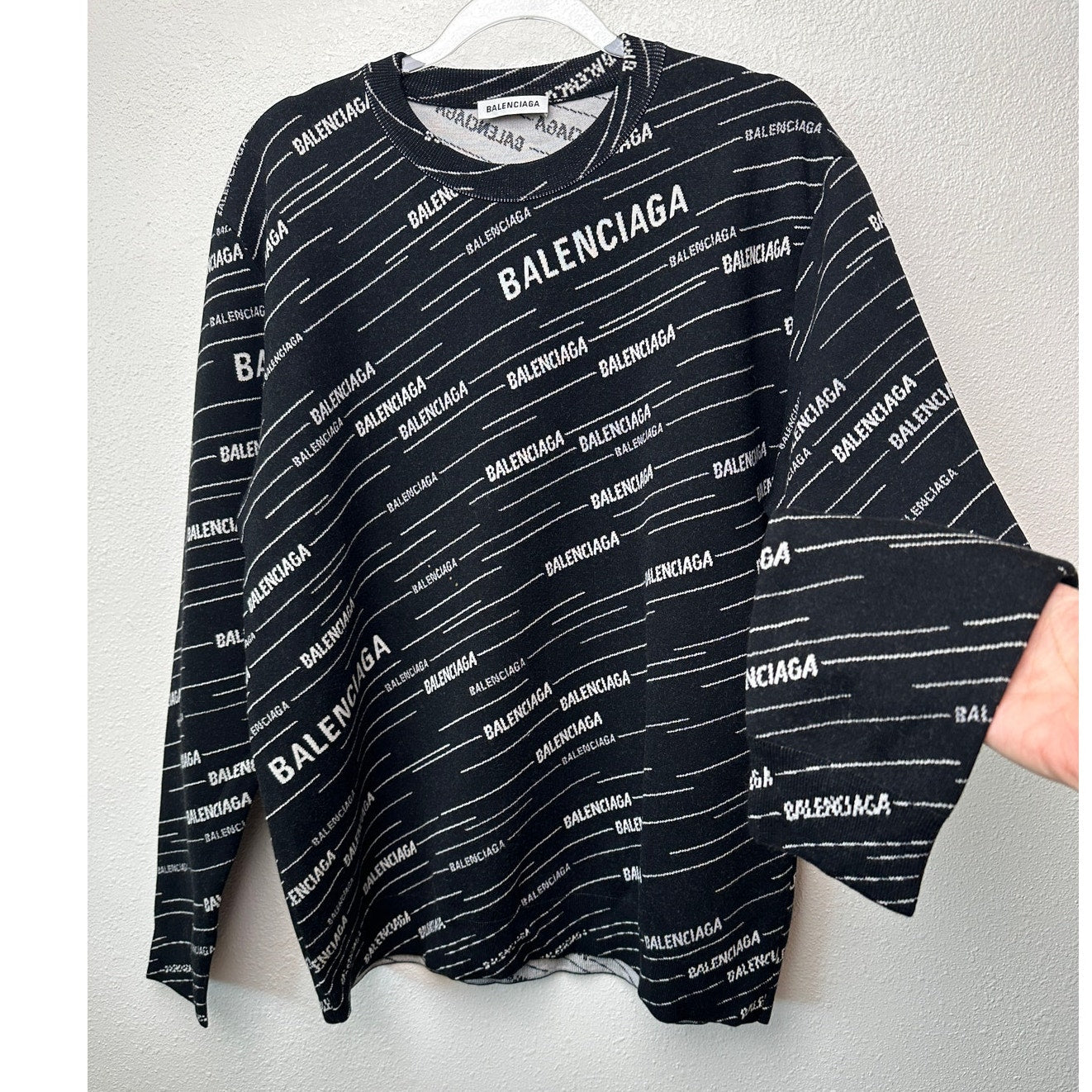 NWT Balenciaga Logo Intarsia Wool-Blend Sweater Black Men's XL