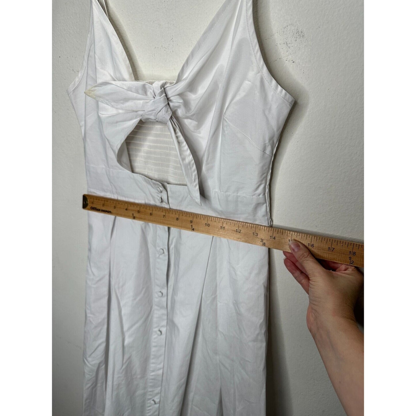 White Front Tie Spaghetti Strap Open Stomach Front Button Flowy Summer Dress M