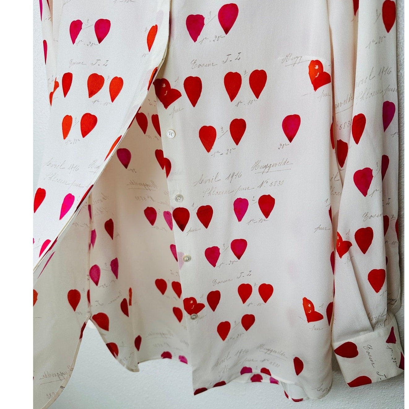 Alexander McQueen Silk Cream Red Pink Petal Long Sleeve Blouse 42 / 10