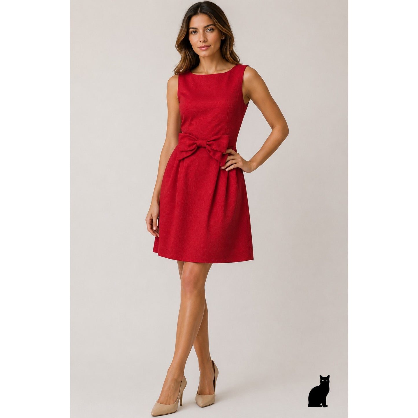 NWT Tahari Red Bow Pleated Sleeveless Dress Size 14