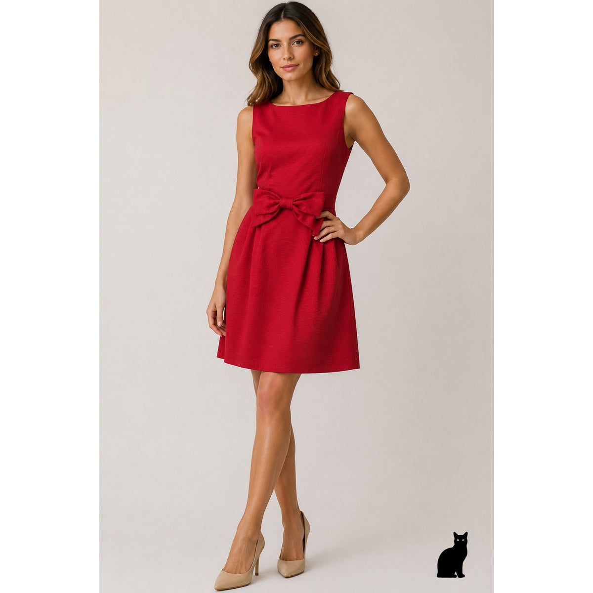 NWT Tahari Red Bow Pleated Sleeveless Dress Size 14