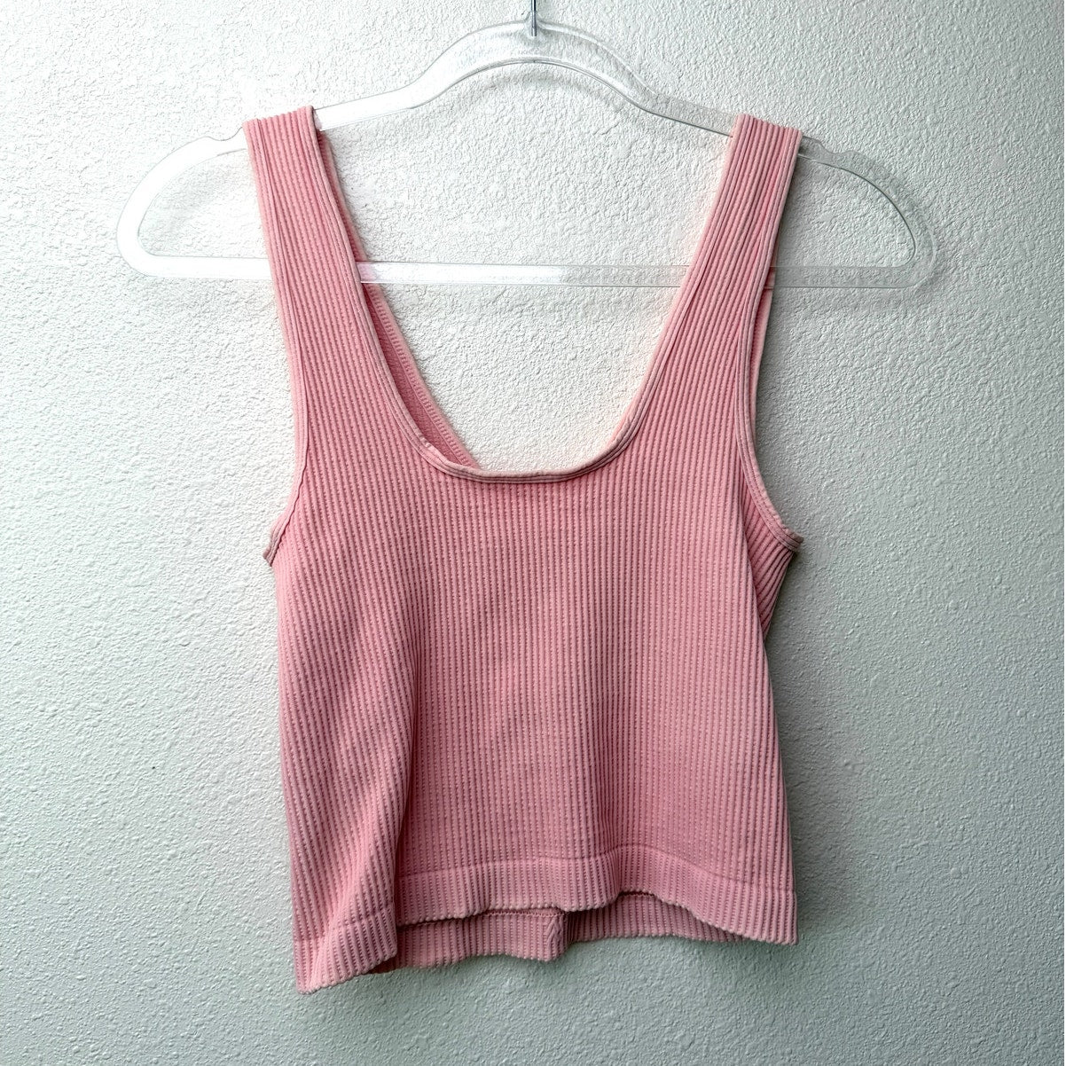 Niki Biki Pink Ribbed Cropped Tank Top V-Neck Stretch Sleeveless OS