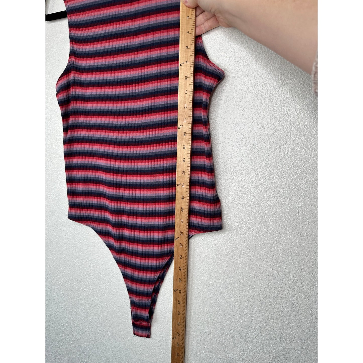 Abound Pink Burgundy Blue Gray Striped Mock Neck Sleeveless Bodysuit L