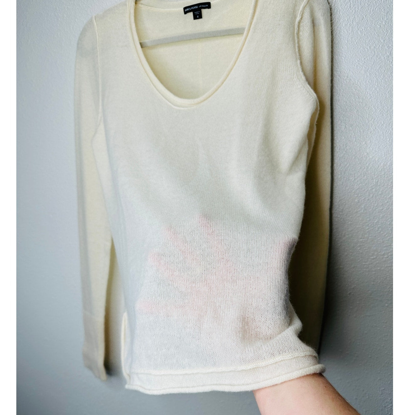 James Perse Cream Long Sleeve Scoop V Neck Cashmere Sweater 4 / XL