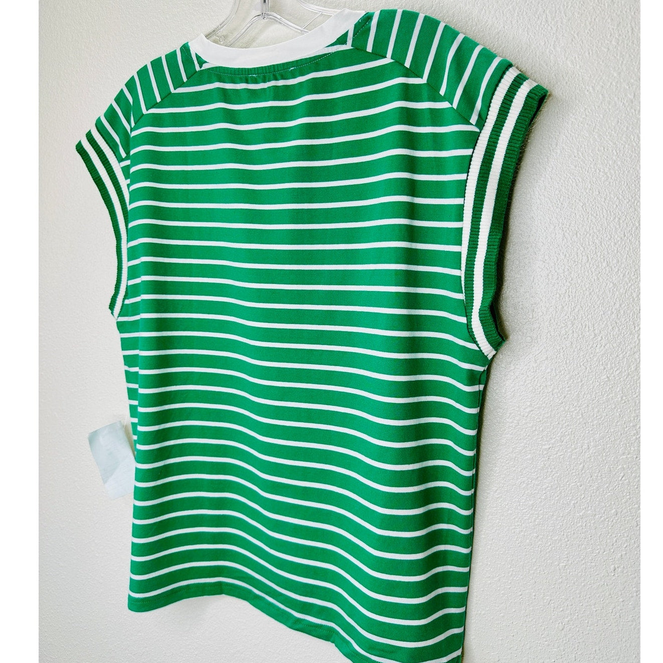 Flying Tomato Sample Driftwood Daydreams Green & White Stripe Knit Top S
