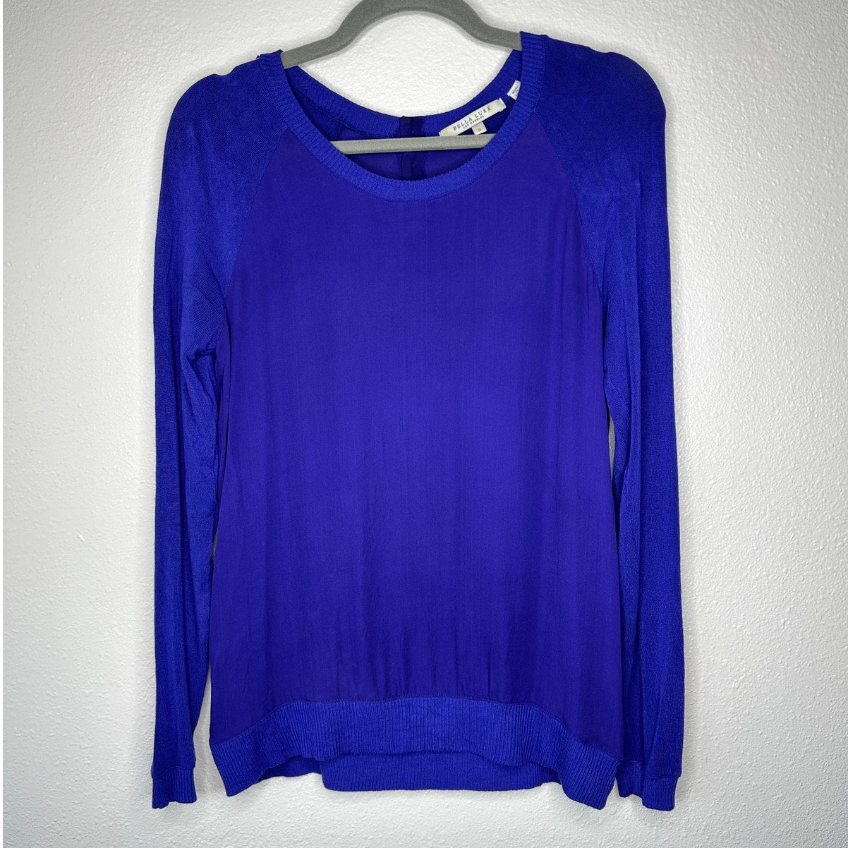 Bella Luxx Purple Mixed Media Raglan Long Sleeve Thin Sweater Top S