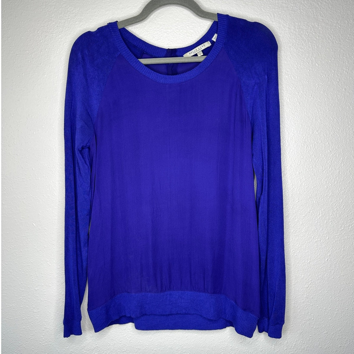 Bella Luxx Purple Mixed Media Raglan Long Sleeve Thin Sweater Top S