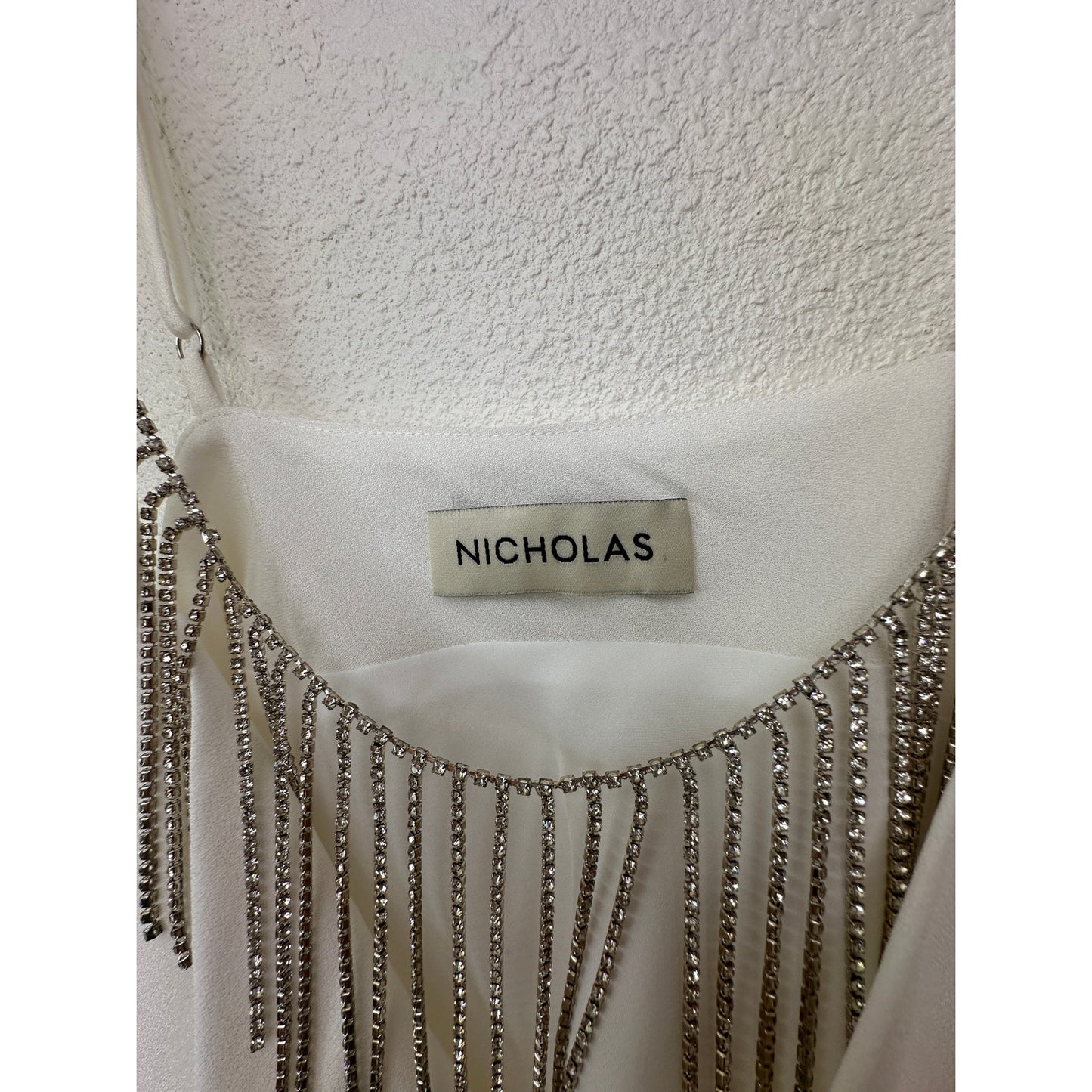 Nicholas Rhinestone Fringe Cowl Neck Ivory Crop Top – Women’s M
