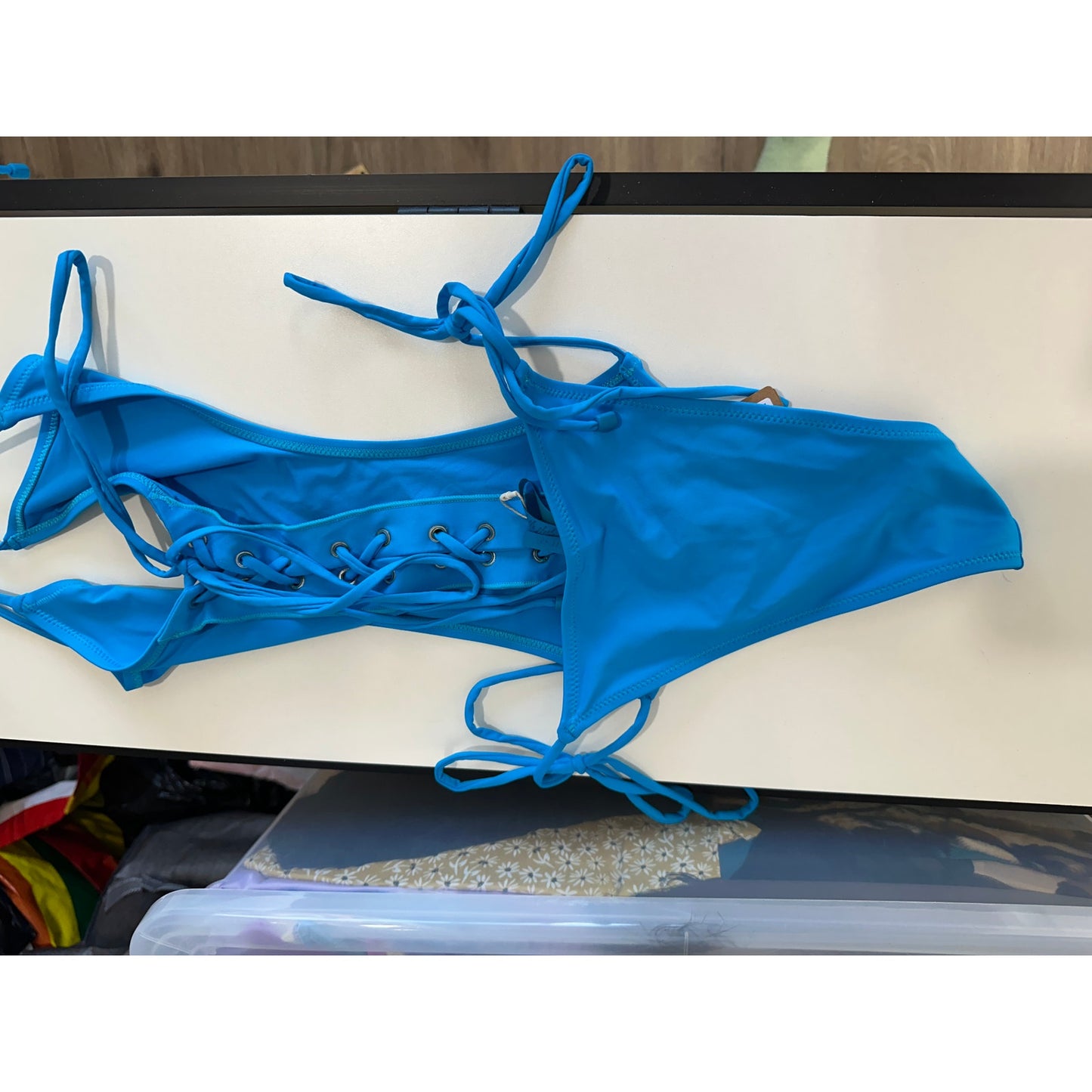 NWT Skims Lace-Up Monokini Turquoise One-Piece Swimsuit XS
