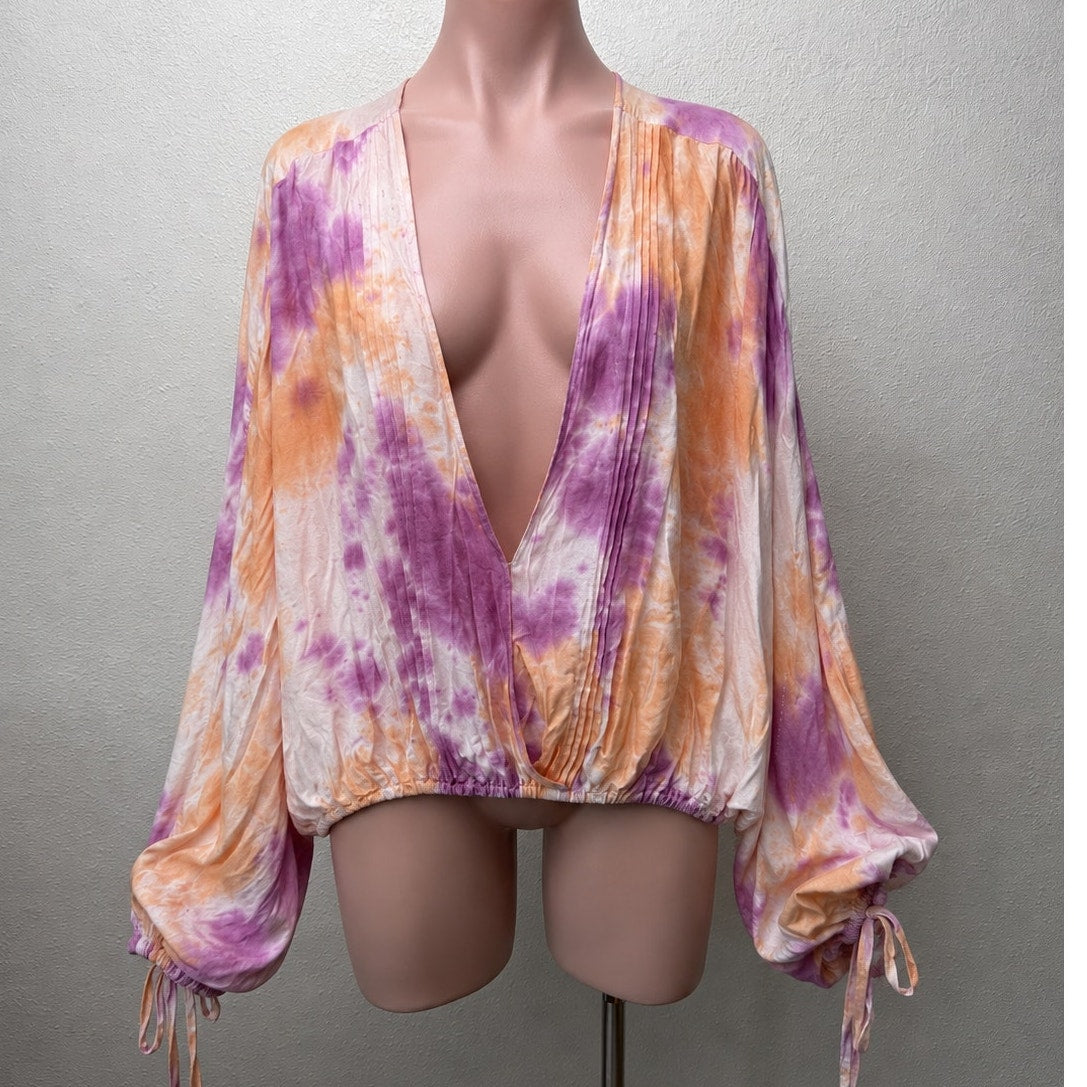 Revolve Tularosa Dolce Deep-V Pastel Tie Dye Pintuck Top Cuff Ties Medium