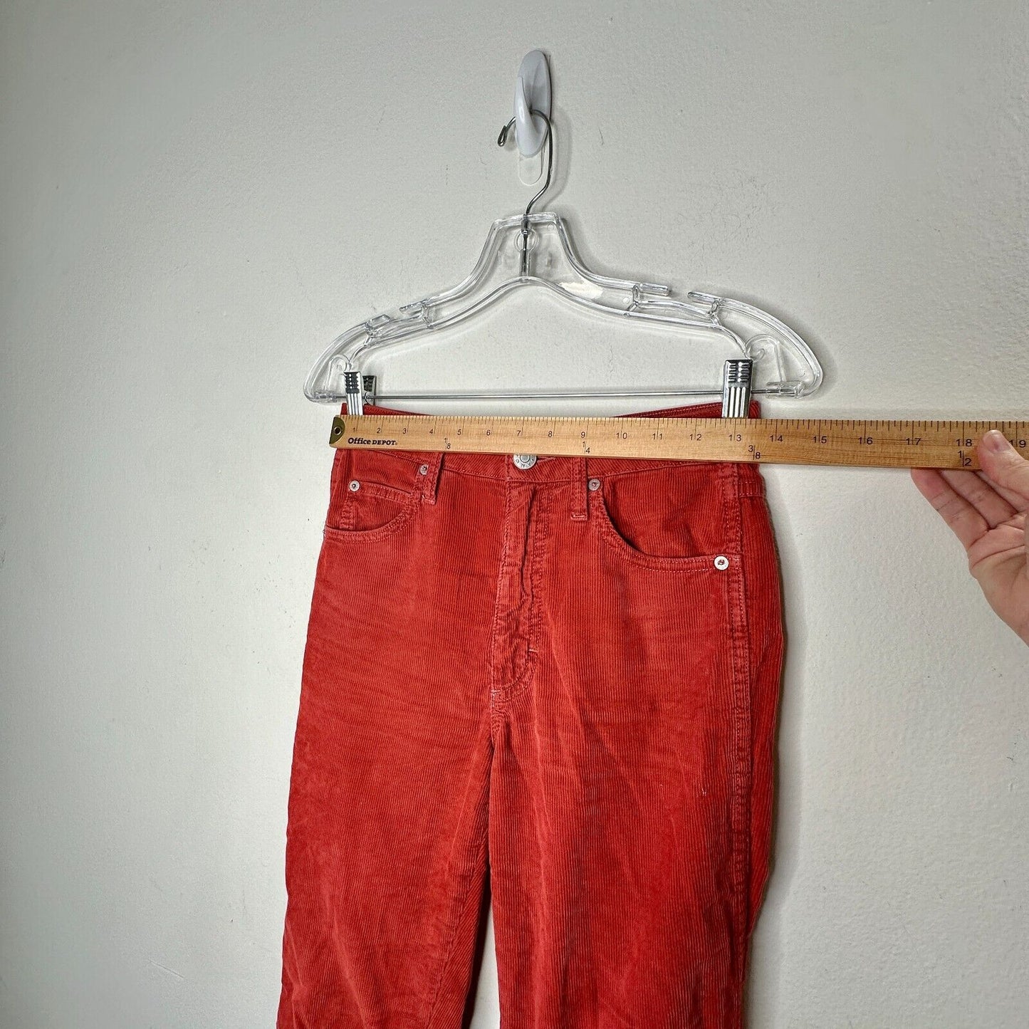AMO The Chloe Rust Red Corduroy Straight Leg Crop Pant Trousers Washed Red 26